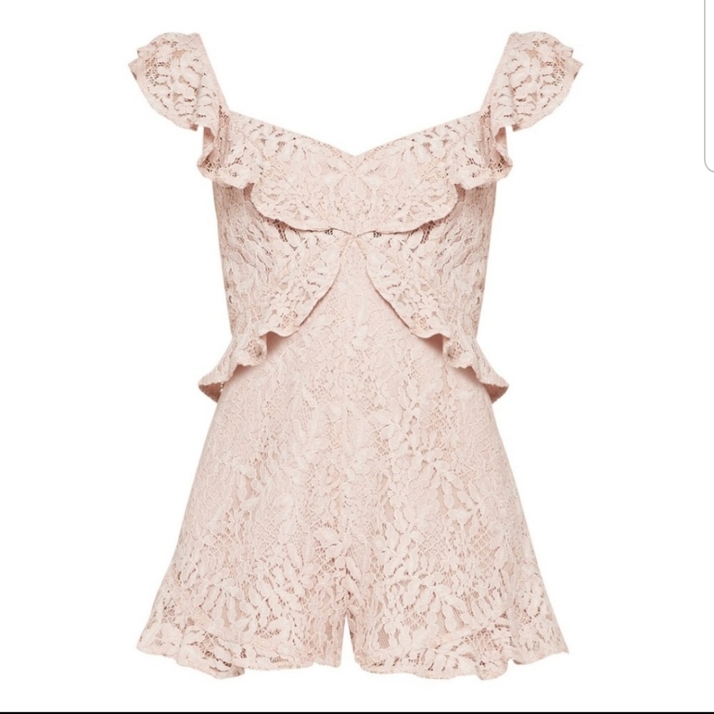 BCBGeneration Pink Lace Ruffle Romper Size 10 NWT